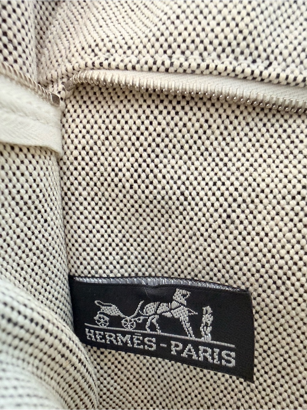 Hermes Canvas Tote with Black Leather Trim - Picture 6 of 7